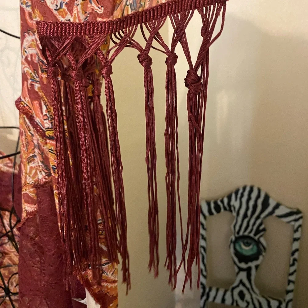 Bohemian Paisley Fringe Robe - Rust Red - Picture 4 of 9